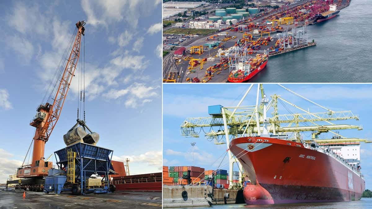 A montage of three images of vessels at the Port of Montreal.