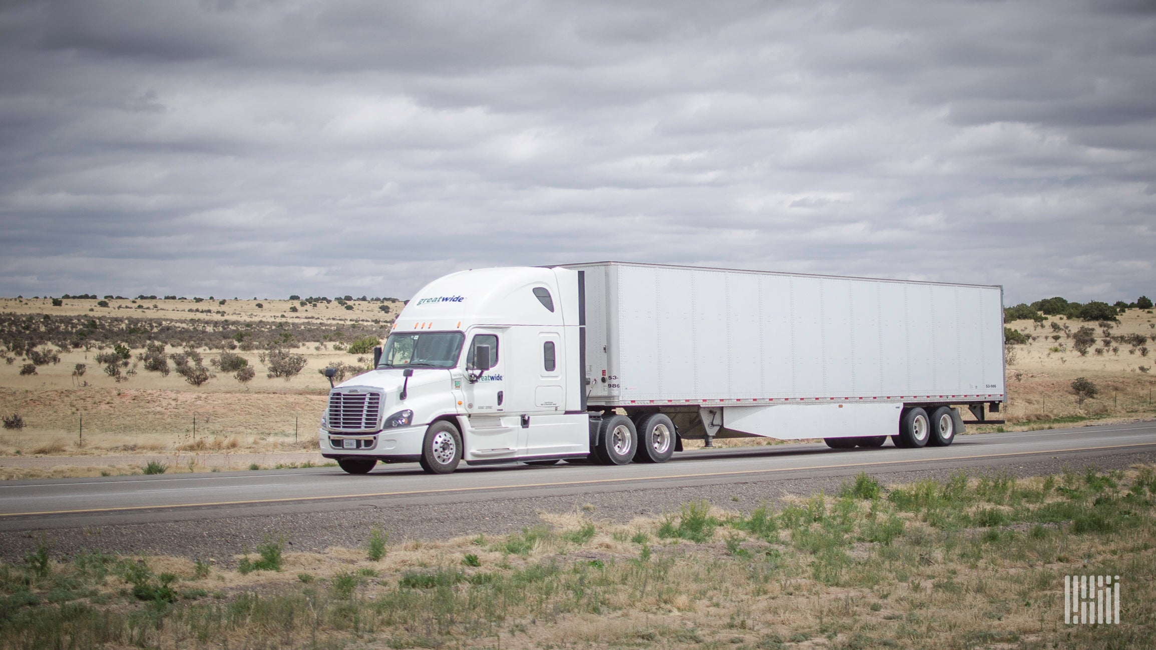 A tractor-trailer of Greatwide Truckload. A ransomware gang recently claimed it attacked the company.