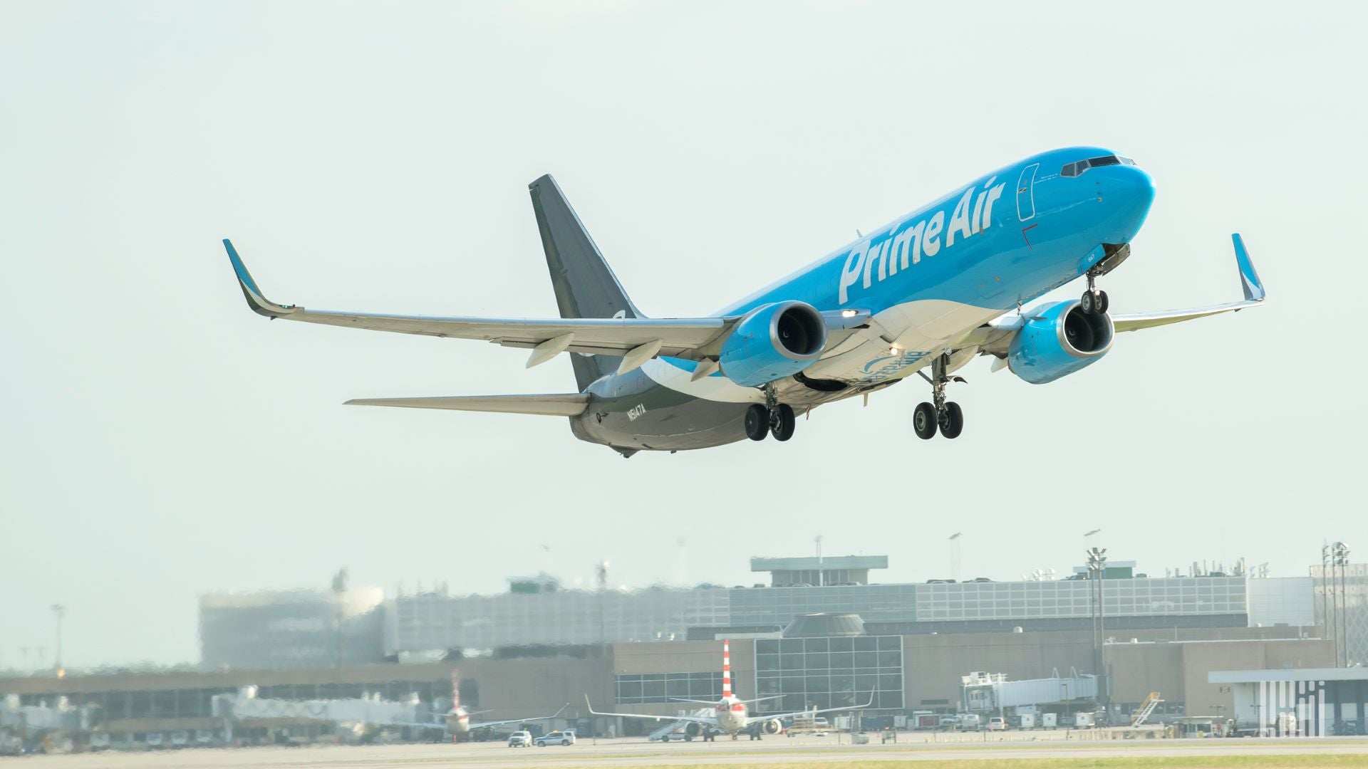 An Amazon Air jet takes off.