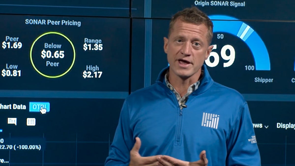 Travis Rhyan, FreightWaves' Chief Product Officer, explains SONAR functionality. (Photo: FreightWaves)