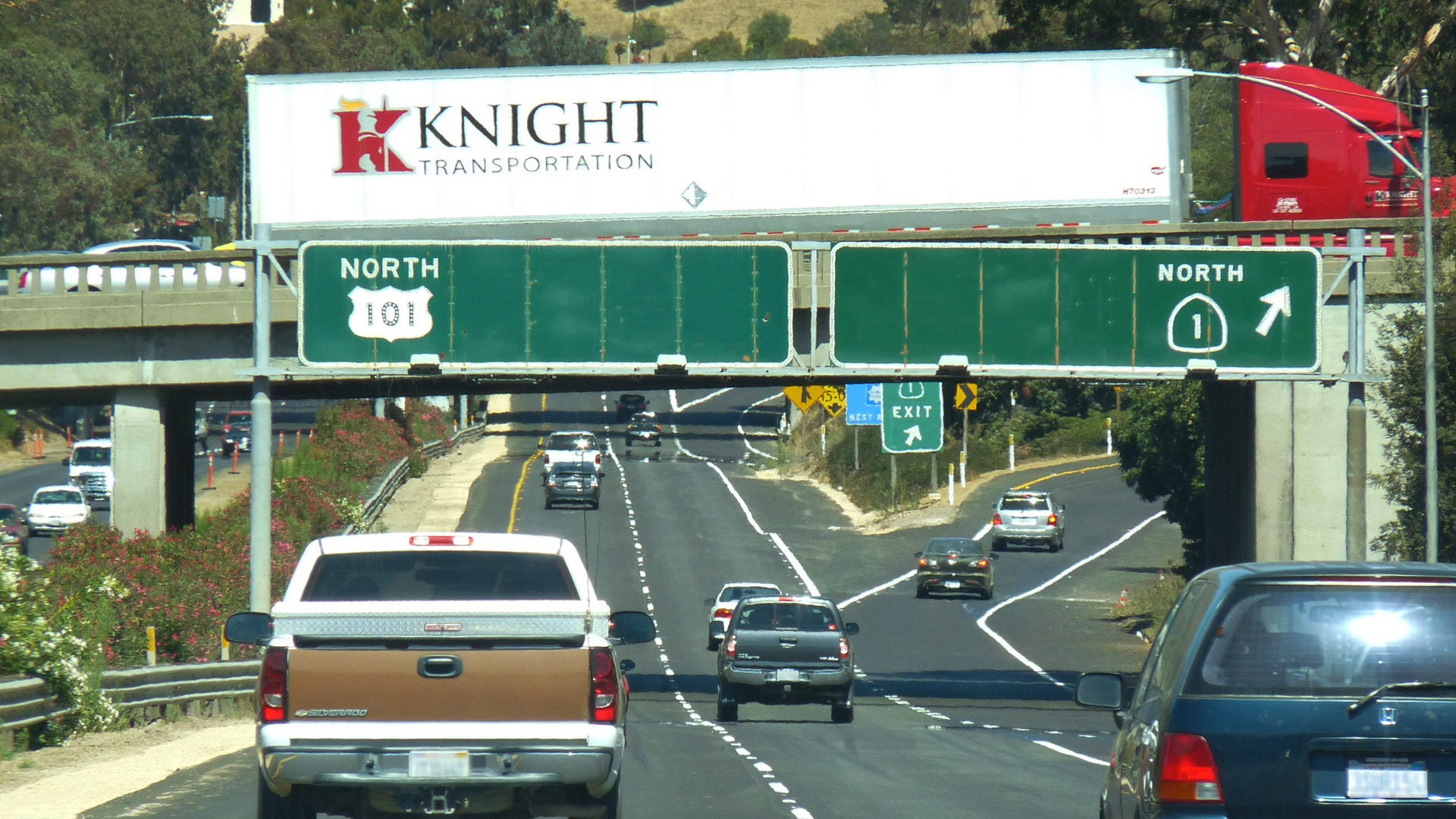 Truck and cars on U.S. Highway 101 in California.