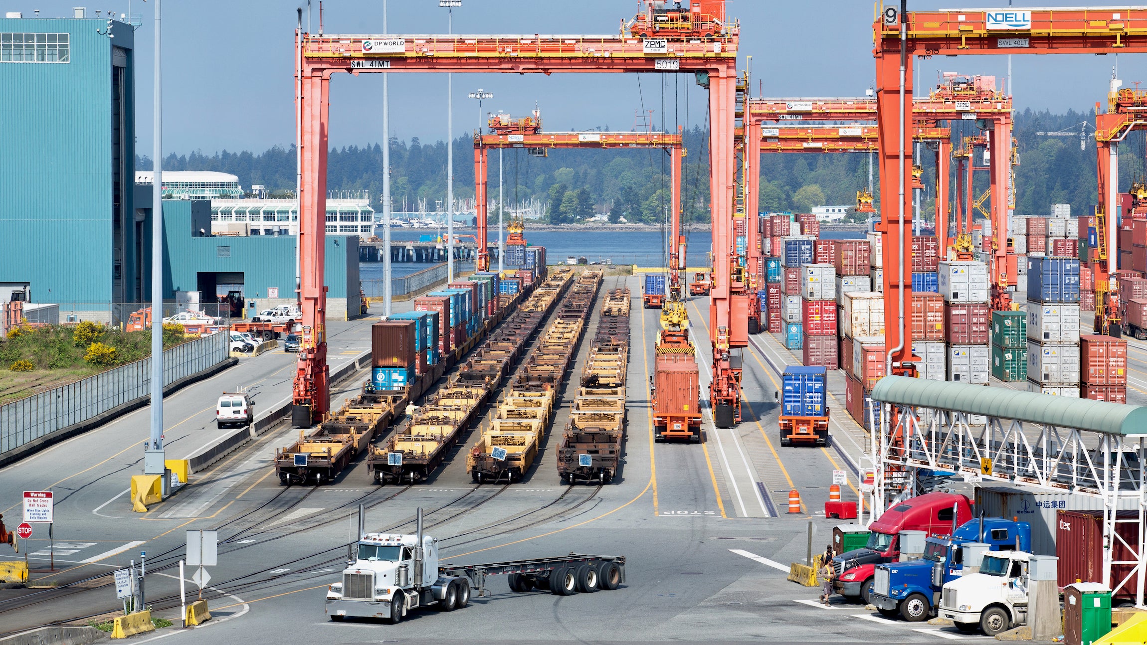 A truck with a chassis attack drives at the Port of Vancouver.