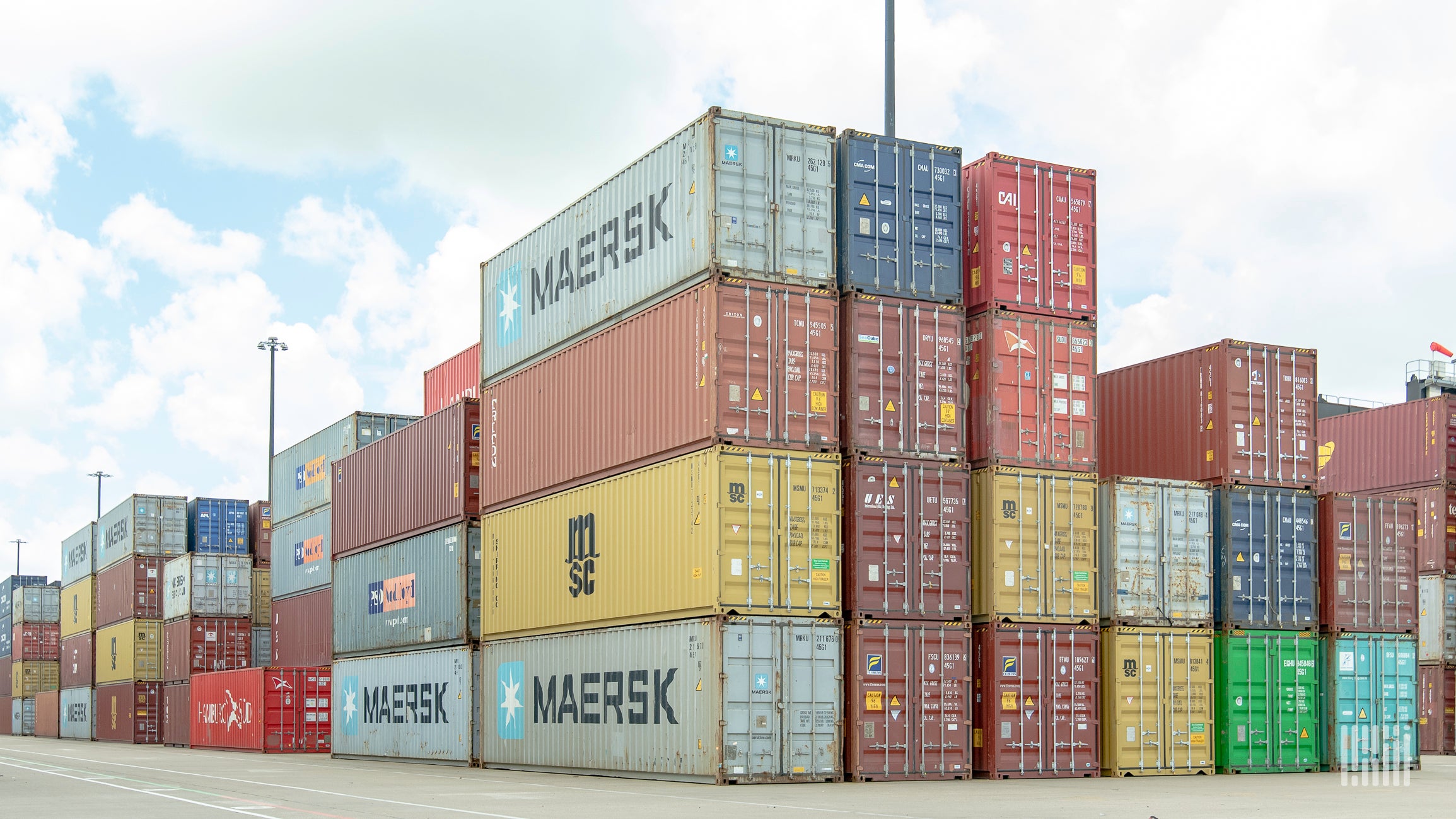 Piles of multicolored containers.