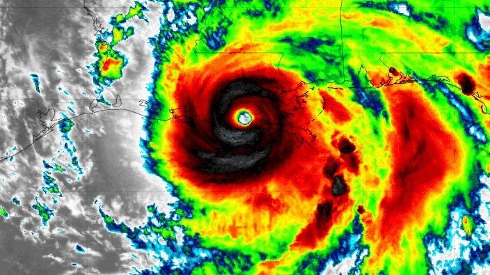 Satellite photo of Hurricane Ida just after landfall in Louisiana, Aug. 29, 2021.