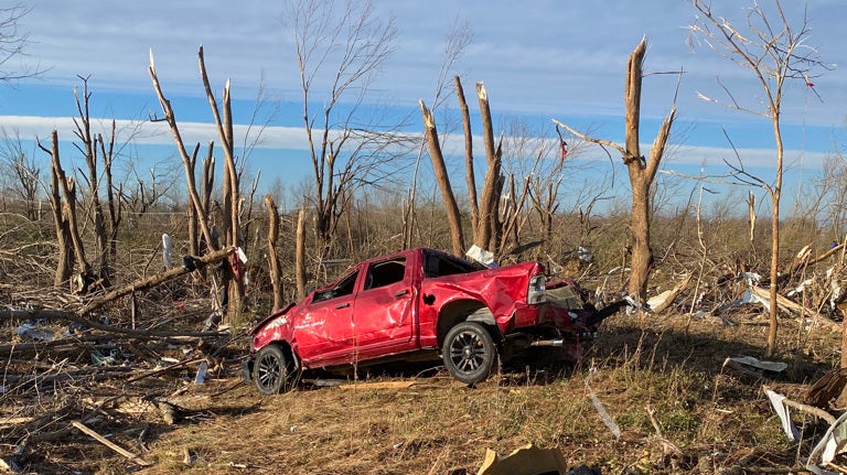 Damage from Dec. 10, 2021 tornado in Mayfield, Kentucky.