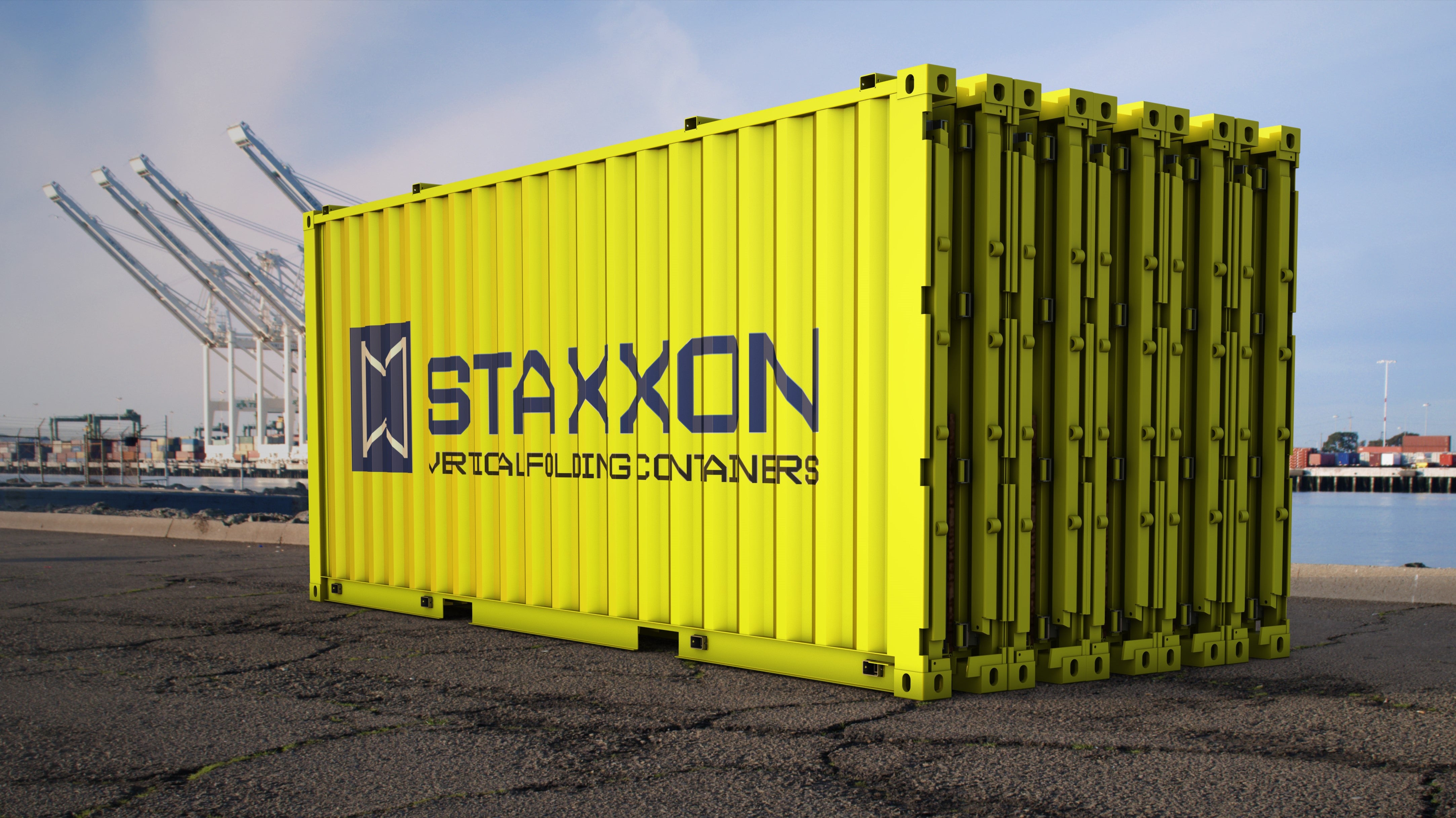 Staxxon's folding shipping containers can fold five in the space of one.