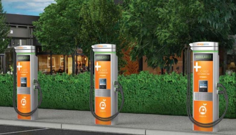 Three ChargePoint direct current fast chargers