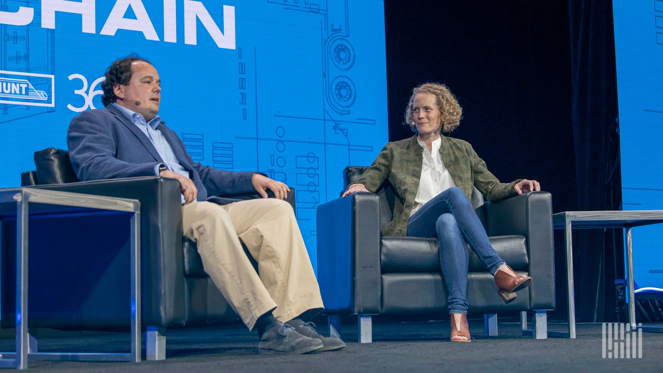 Amazon Freight experts sit on the FreightWaves stage during The Future of Supply Chain event.