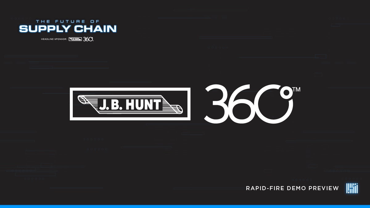 J.B. Hunt 360 logo behind a FreightWaves Future of Supply Chain Background