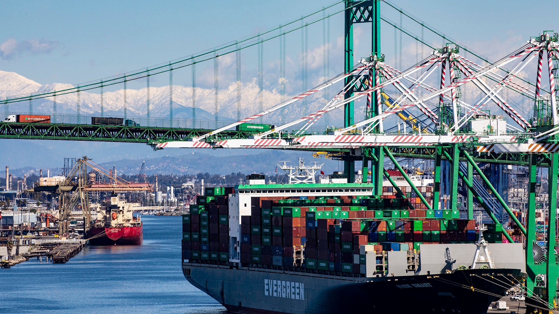 Container ship leaving Port of Los Angeles