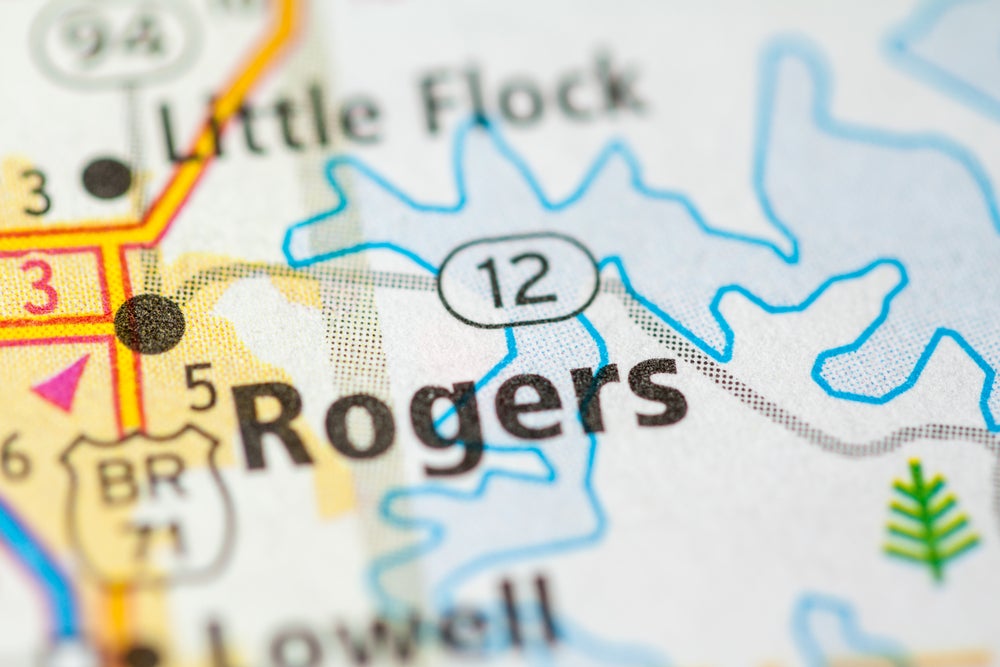 Map showing Rogers, Arkansas area.