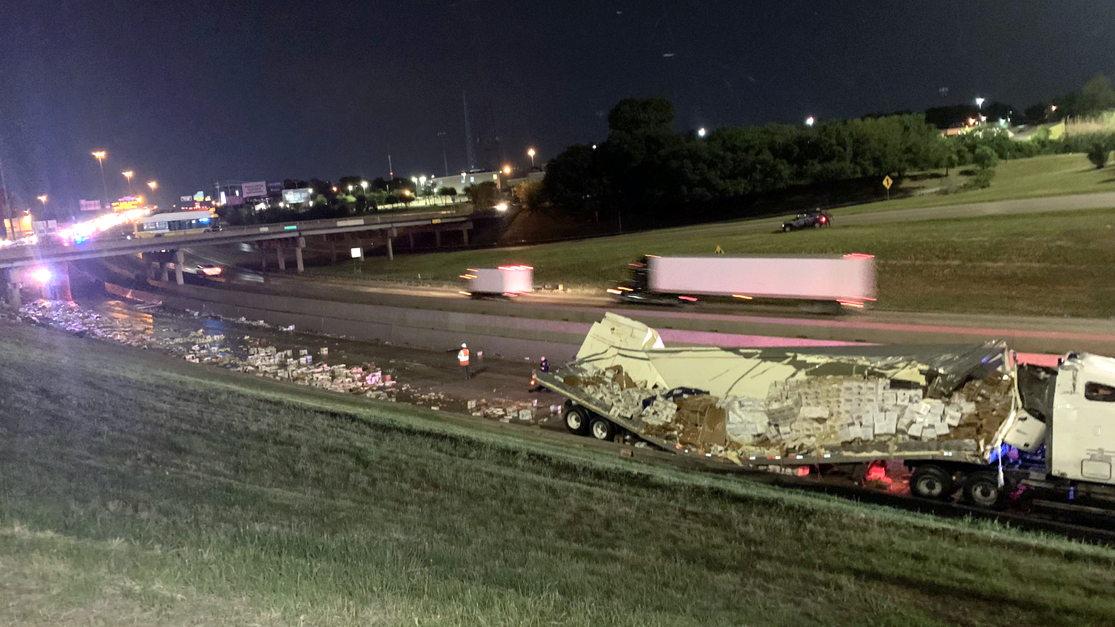 Eggs are spilled all over a freeway in Dallas