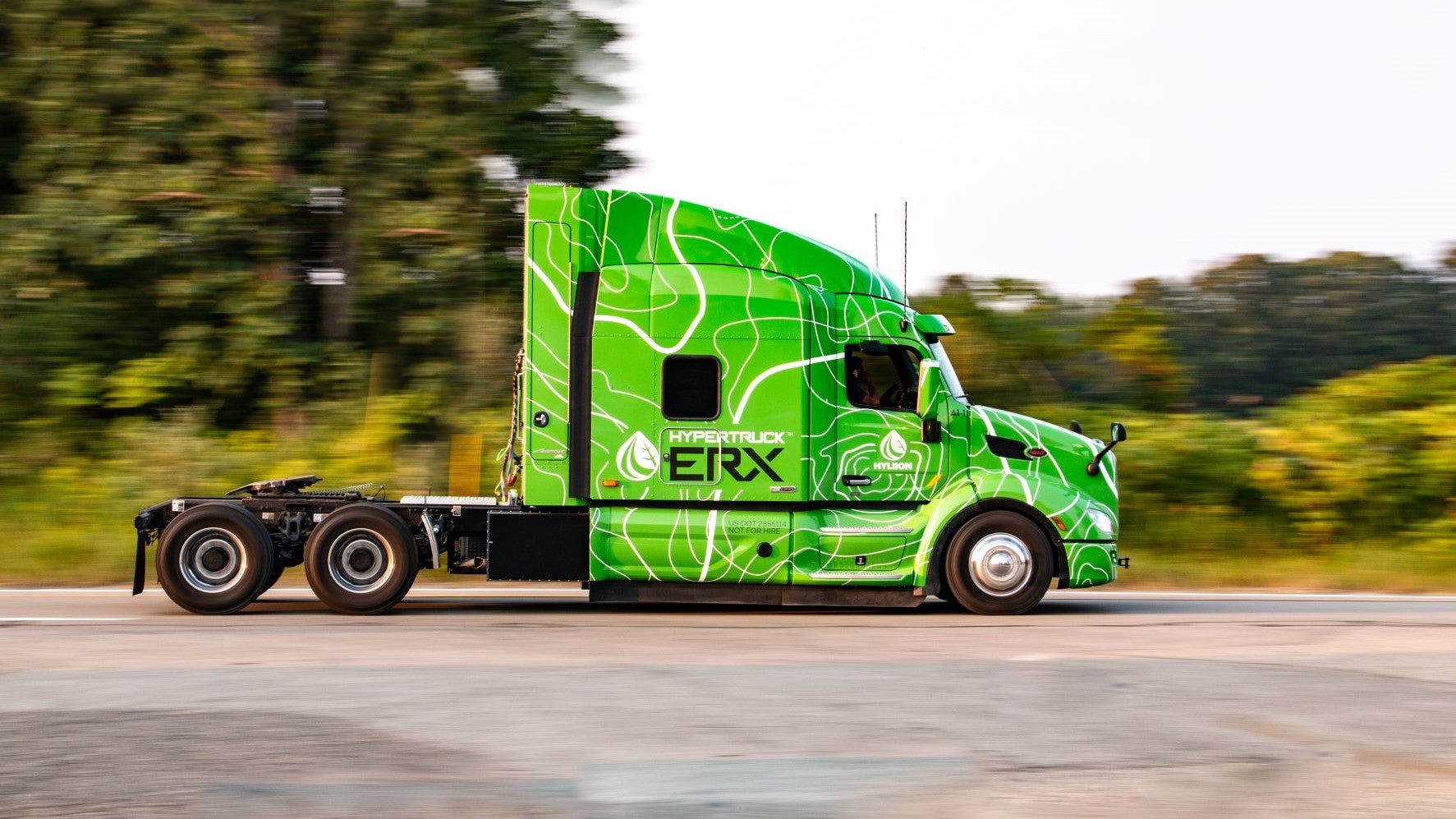 Side view of green Hyliion Hypertruck ERX