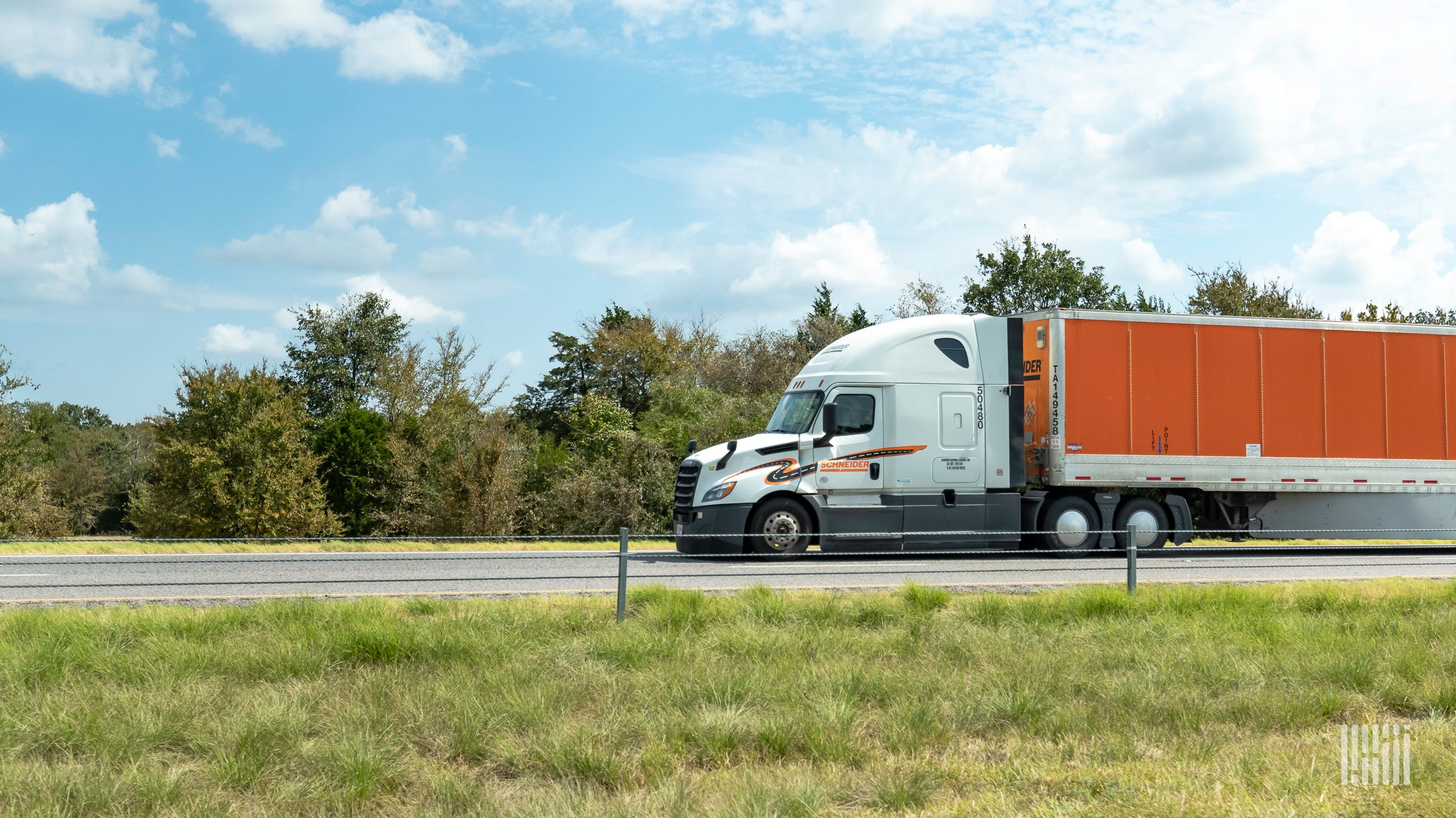 A white Schneider National truck