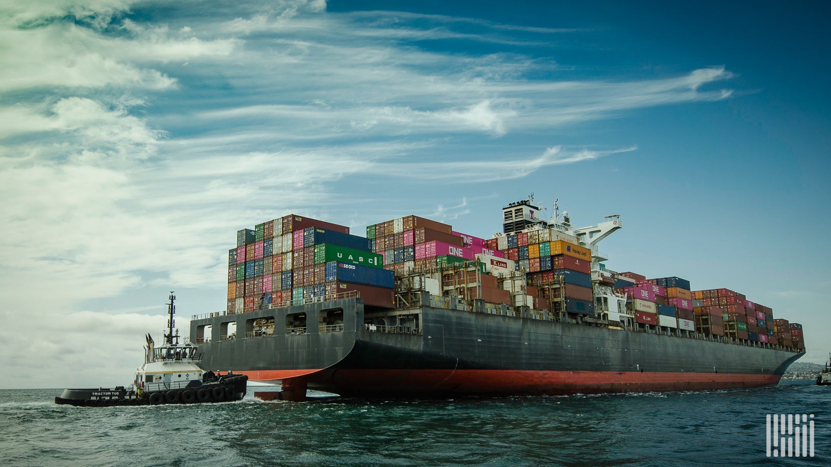 A container ship stacked with containers