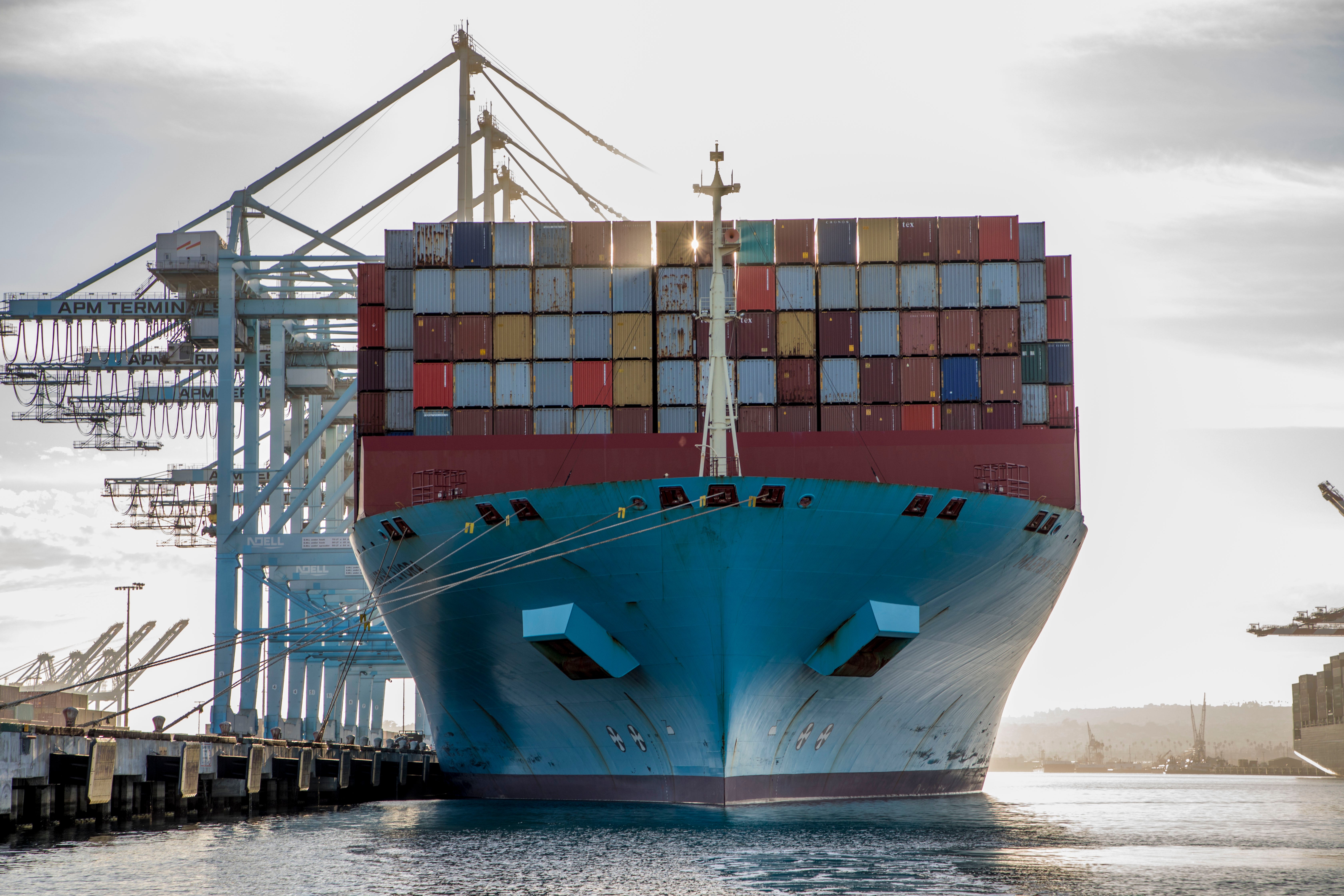 Container ship docked at the Port of Los Angeles