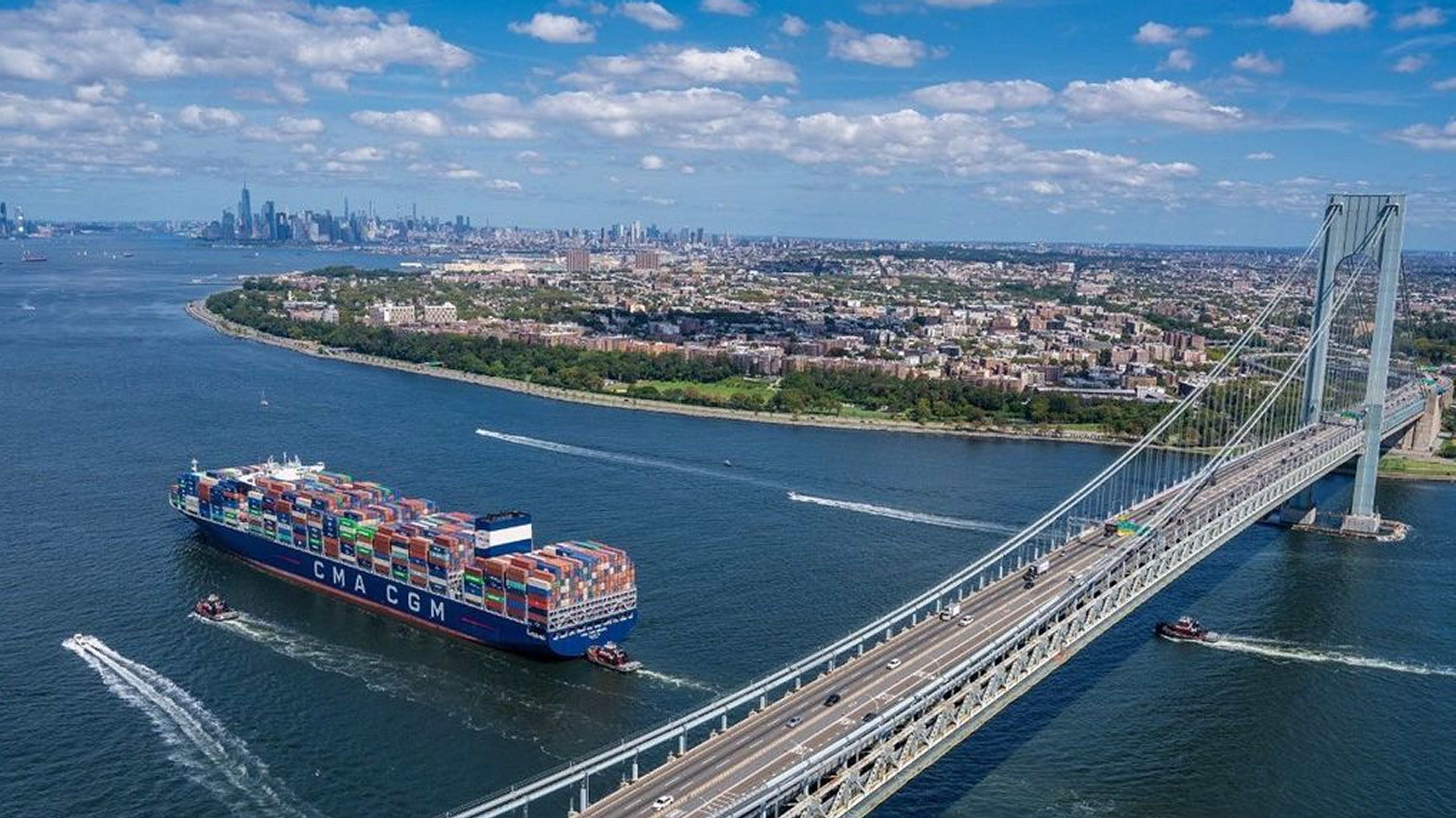 CMA CGM container shipping vessel arriving in New York