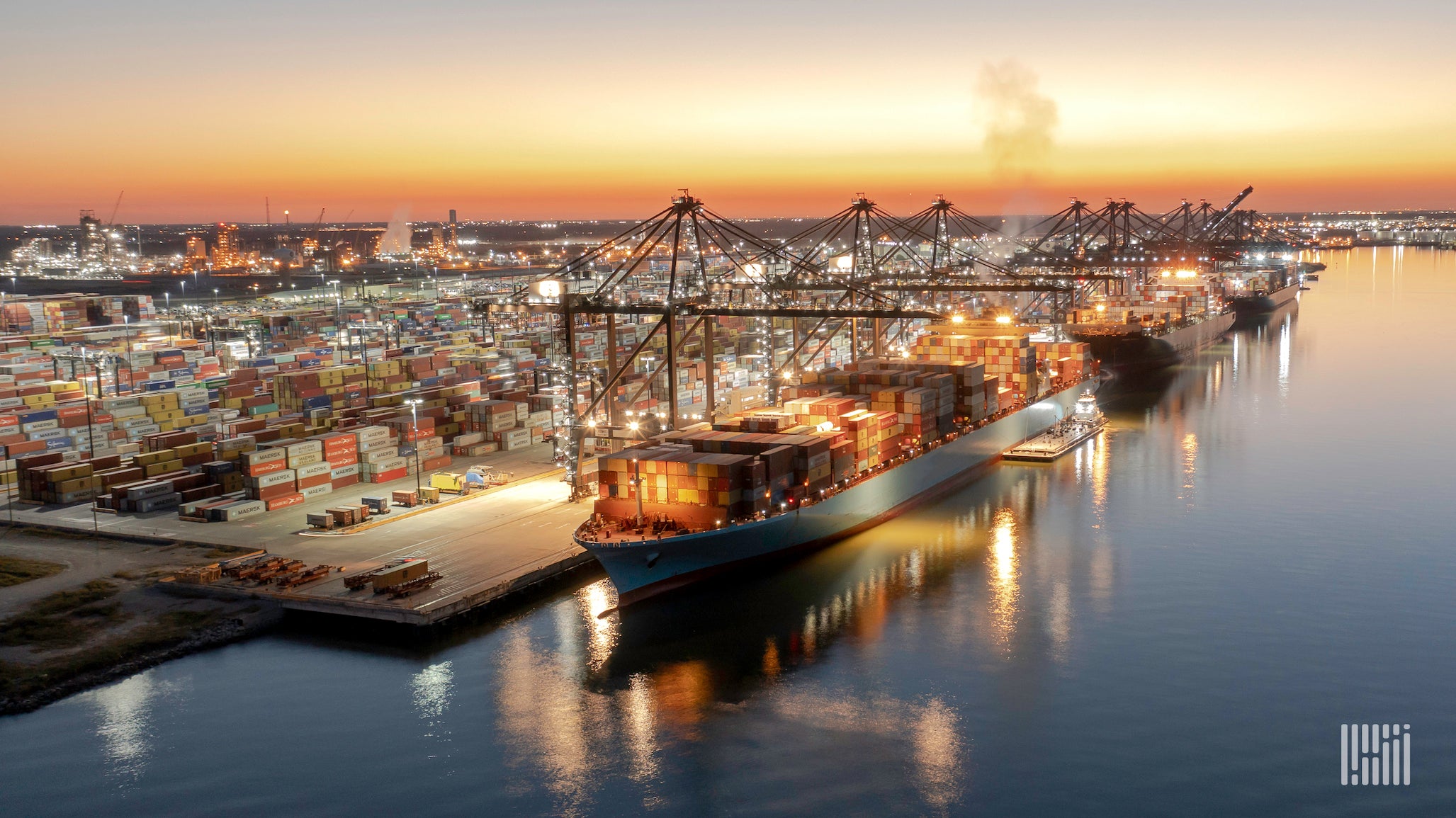 The Port of Houston at sunset.