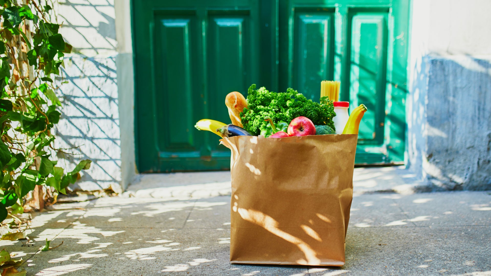 Grocery delivery bag on porch