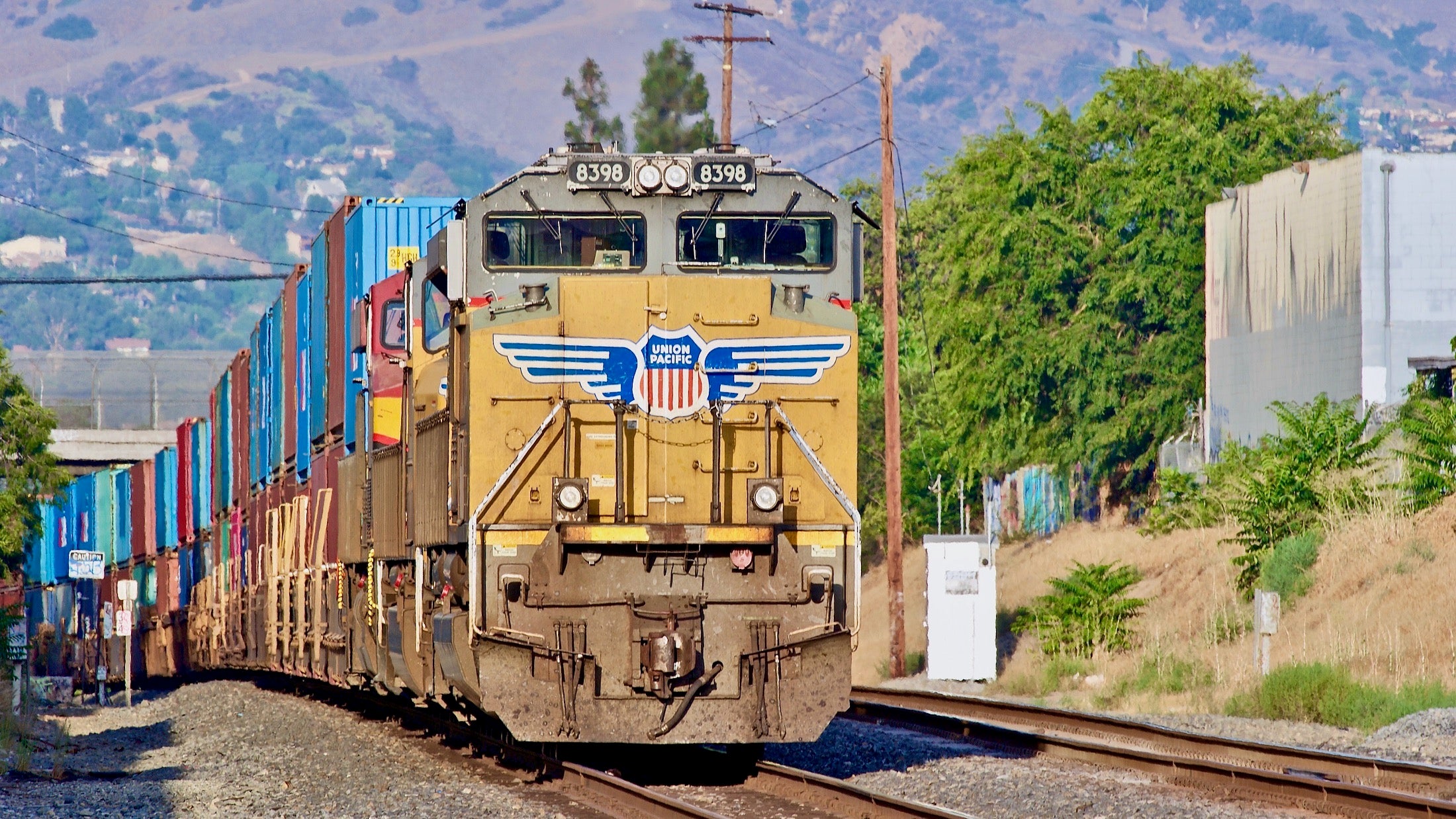 A Union Pacific train with containers near Los Angeles.