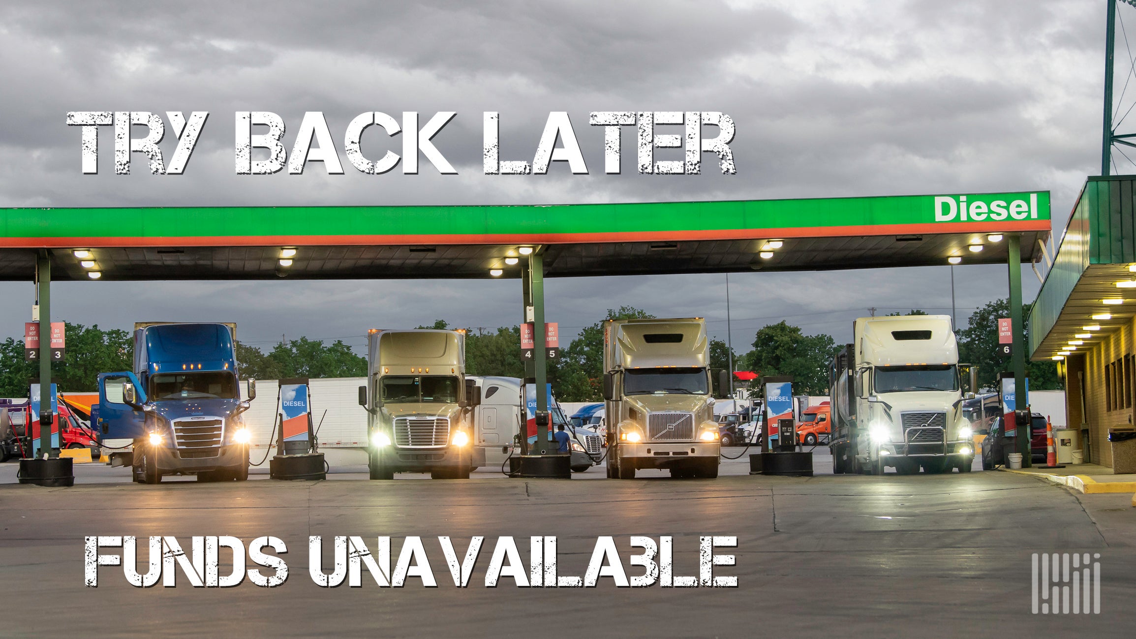 Truckers waiting to fuel at truck stop