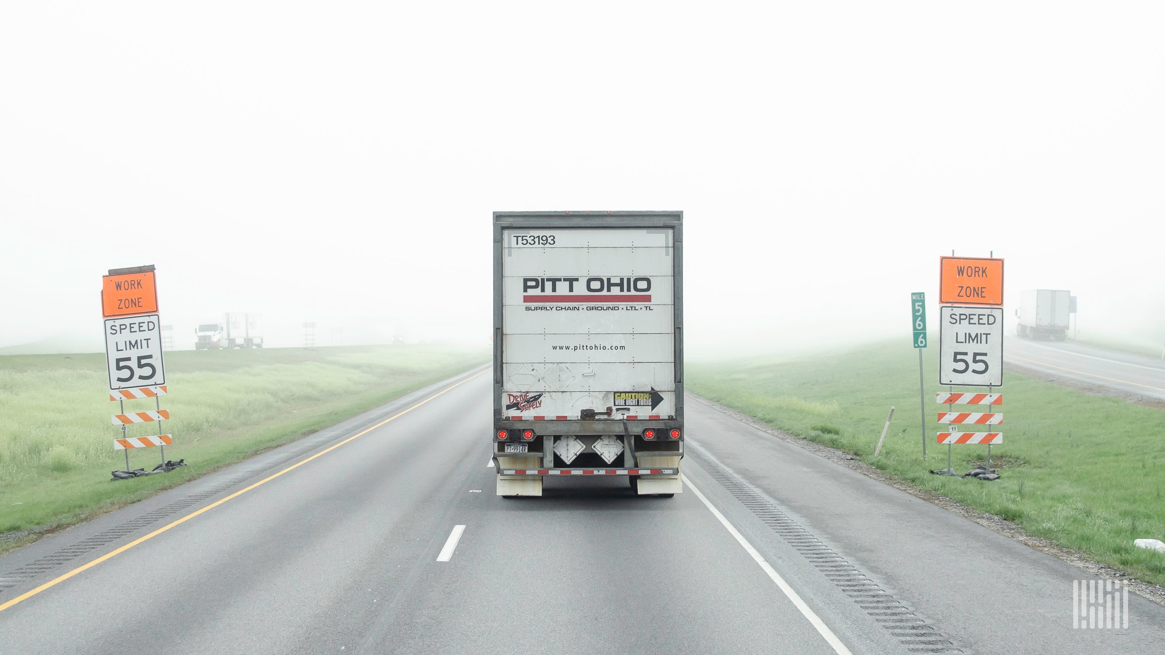 A Pitt Ohio truck enters a work zone