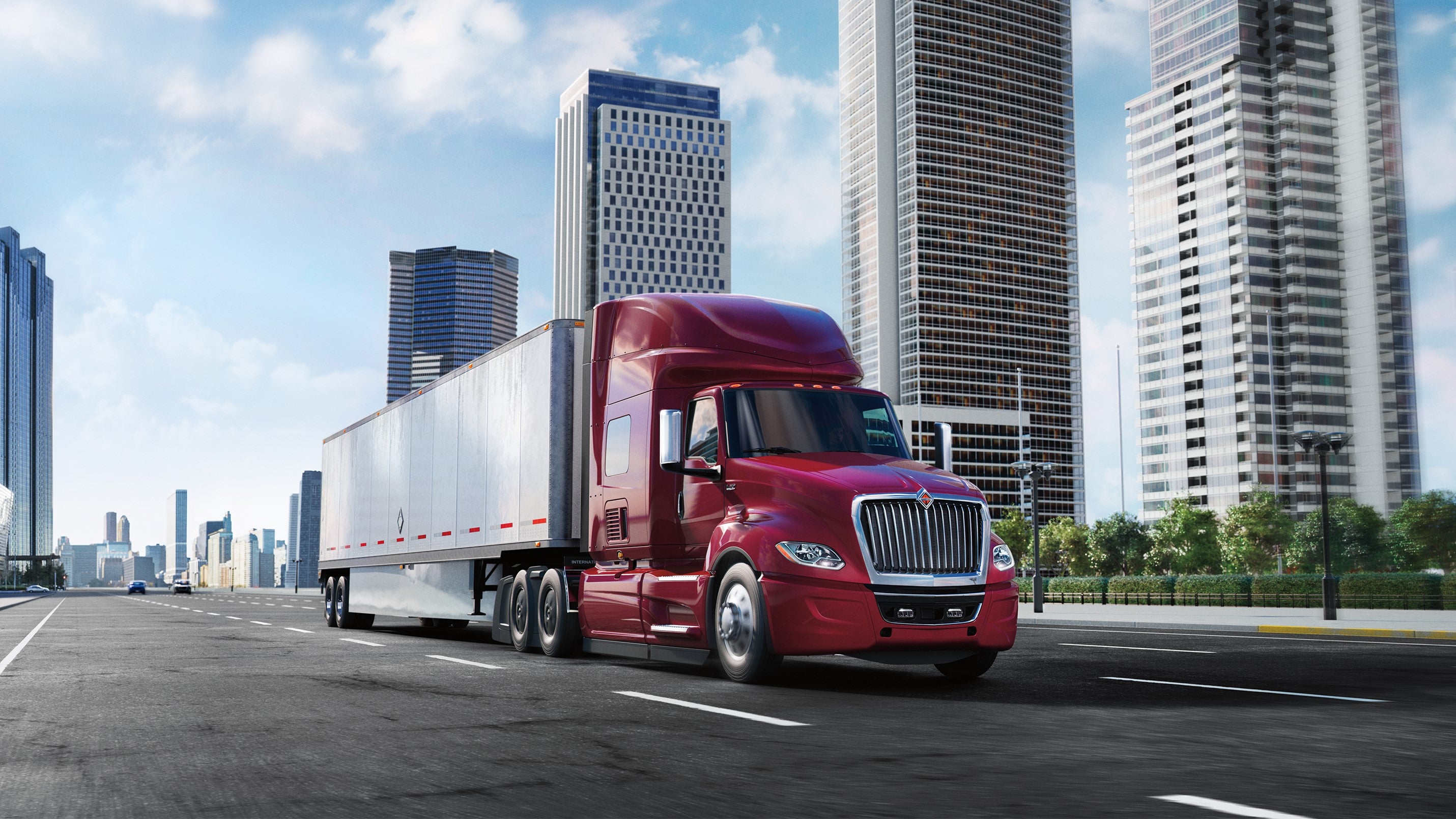 Red Navistar LT on-highway truck