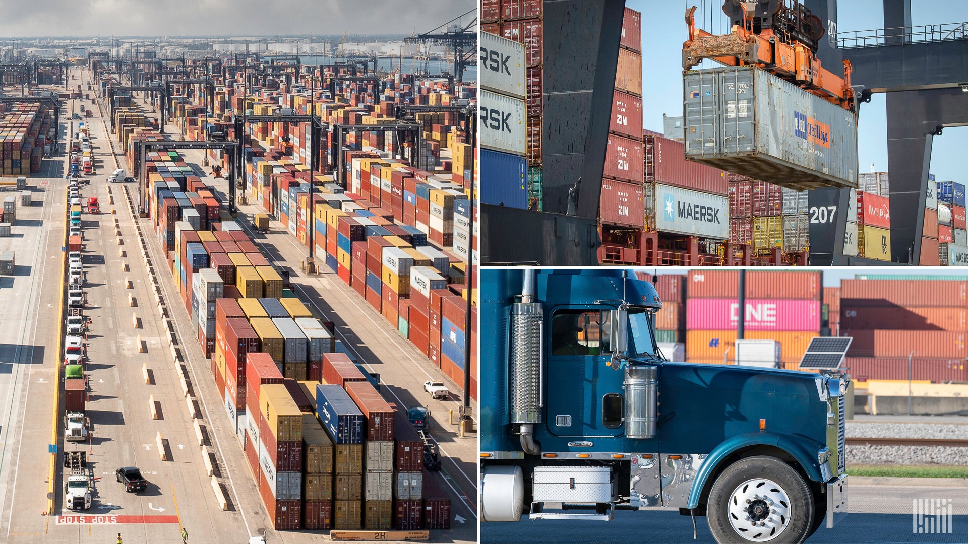 Containers stacked at marine terminal.