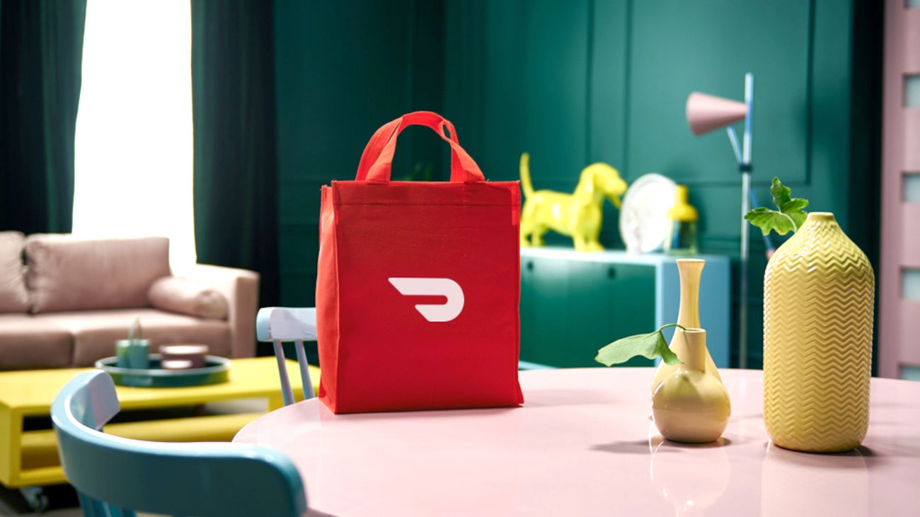 DoorDash bag on table