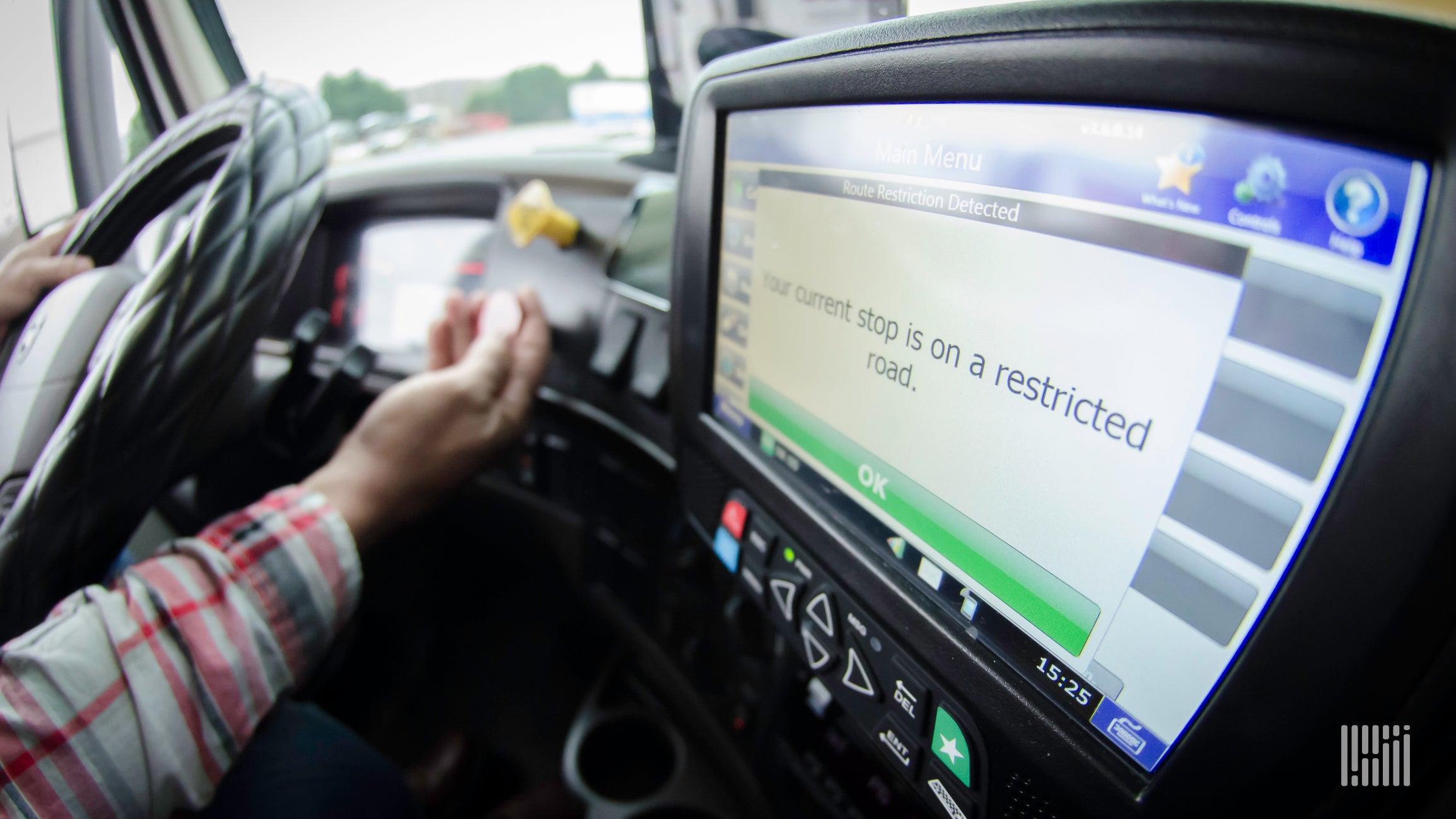 Monitor inside a truck cab.