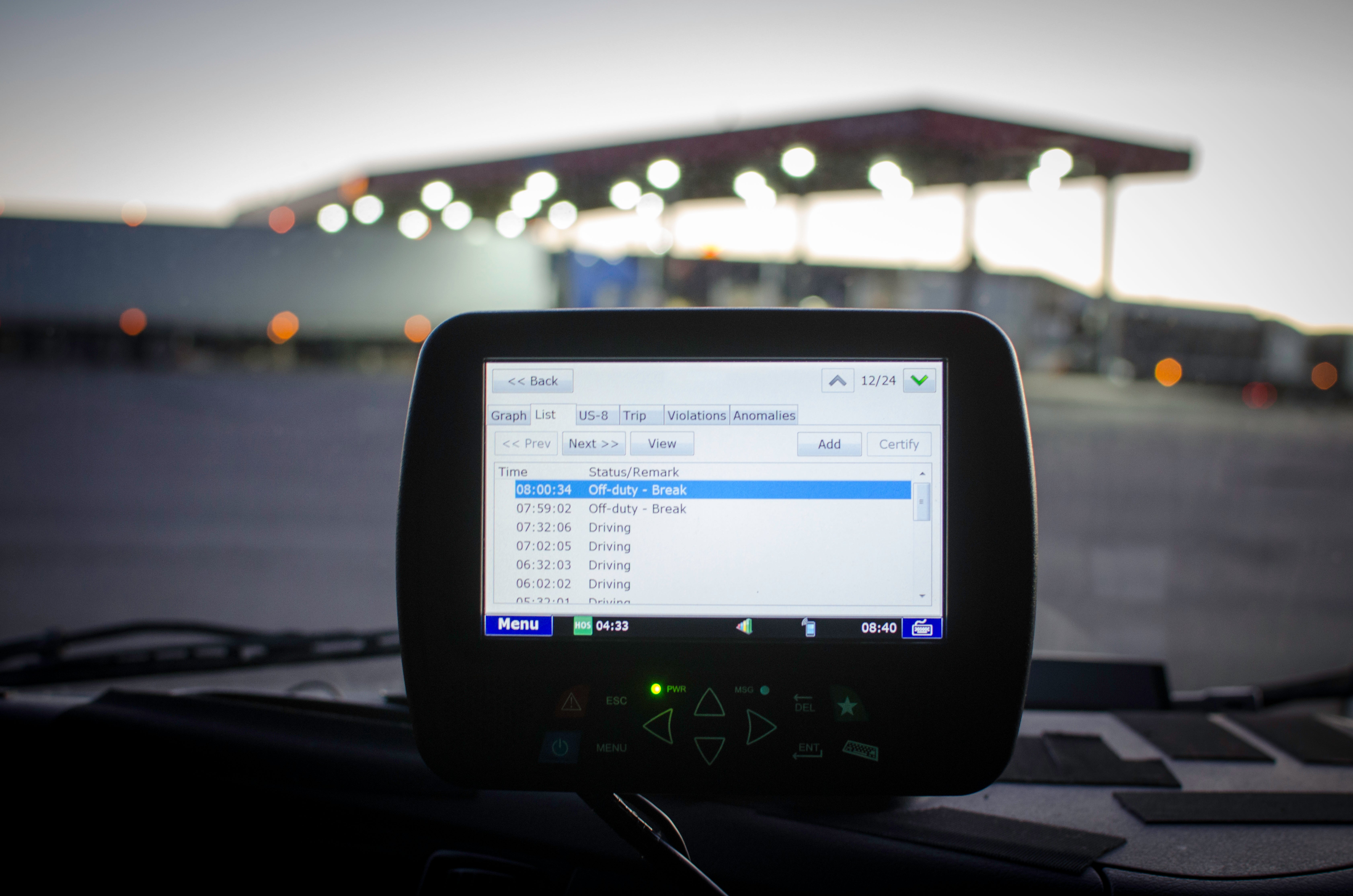 Truck driver electronic logging device.