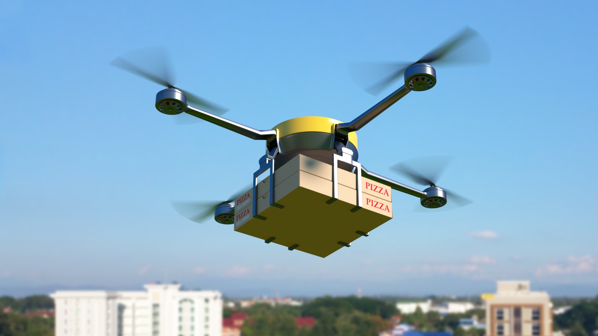 Drone carrying 2 pizza boxes