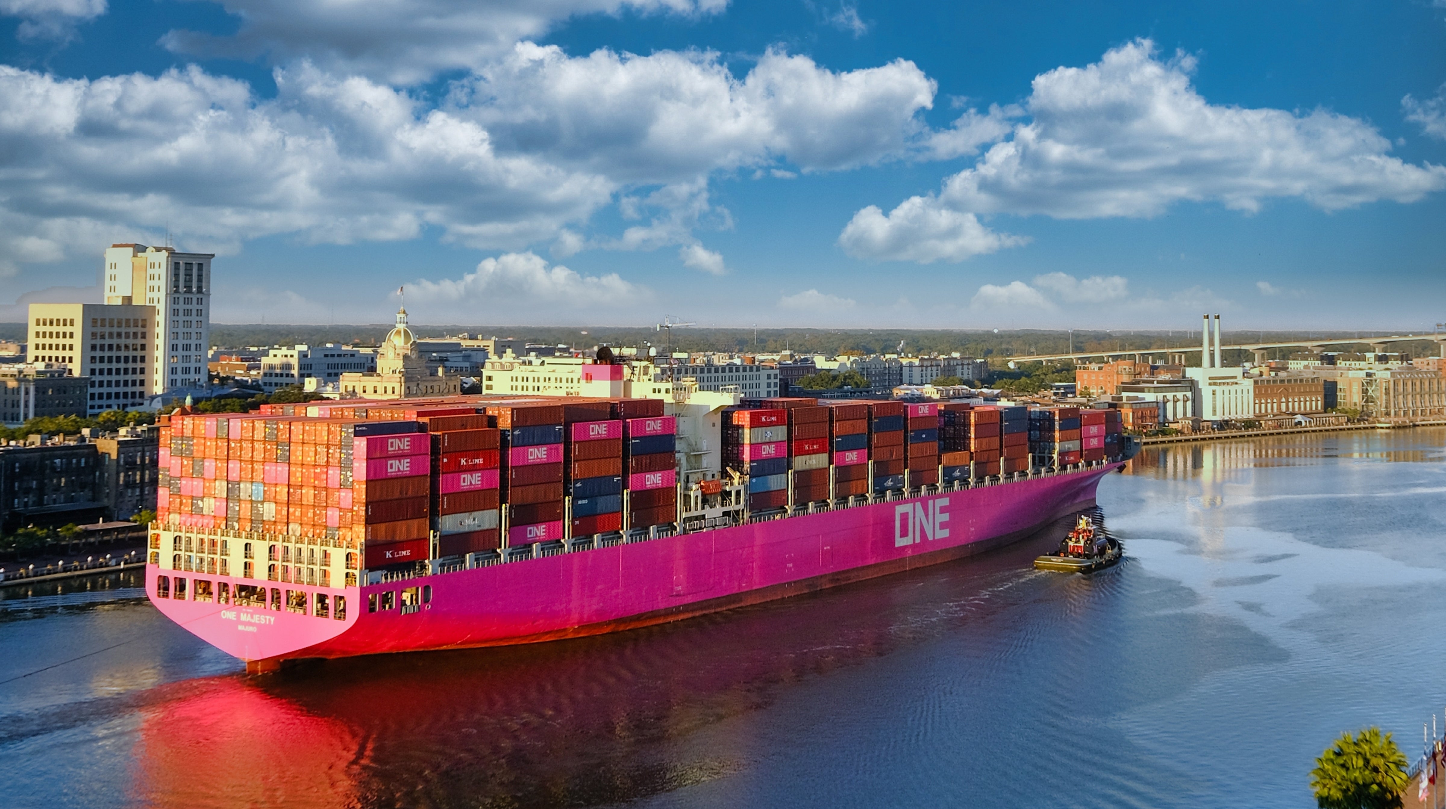 photo of a container ship arriving in Savannah