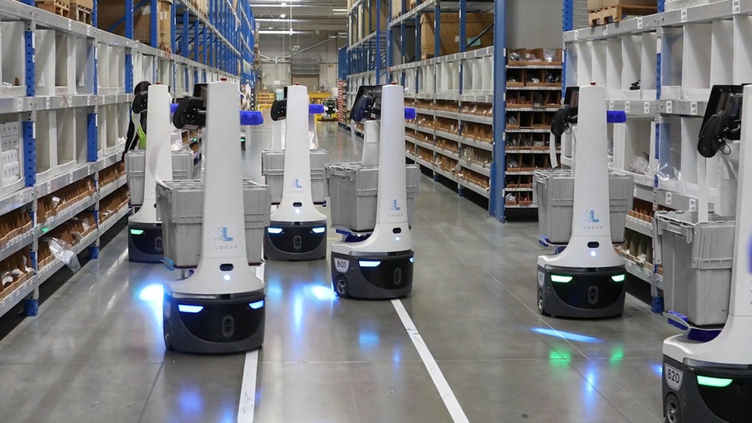 Warehouse robots moving