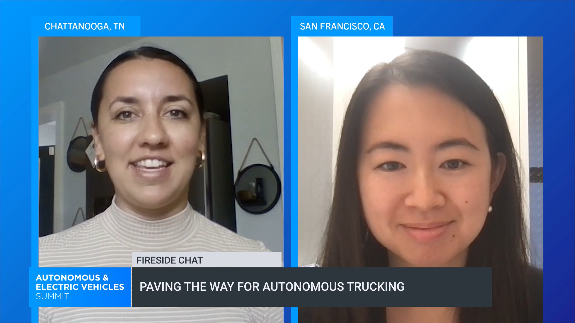 Uber Freight's Olivia Hu discusses autonomous trucking with Kaylee Nix during FreightWaves' Autonomous and Electric Vehicle Summit.