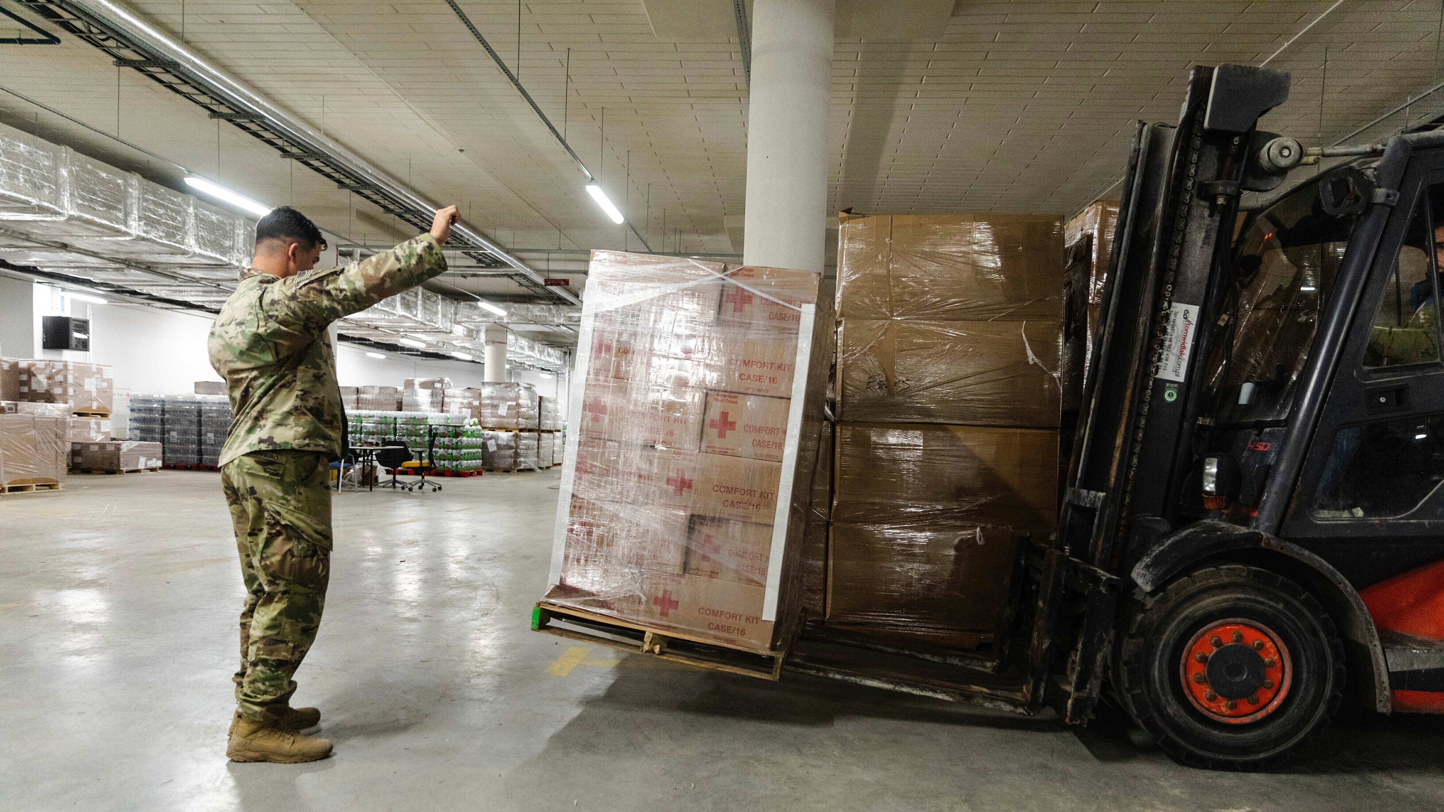 US aid cargo being unloaded