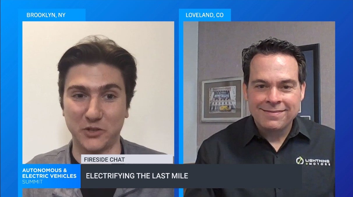 FreightWaves’ Jack Daleo interviewing Lightning eMotors CEO Tim Reeser.