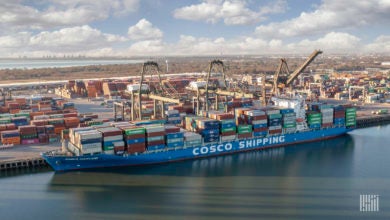 photo of a ship of Cosco container shipping line