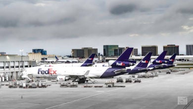 FedEx planes at the company's terminal at Los Angeles International Airport.