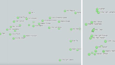 maps showing container ship backlogs