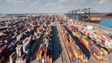 Container stacks at the Port of Houston.