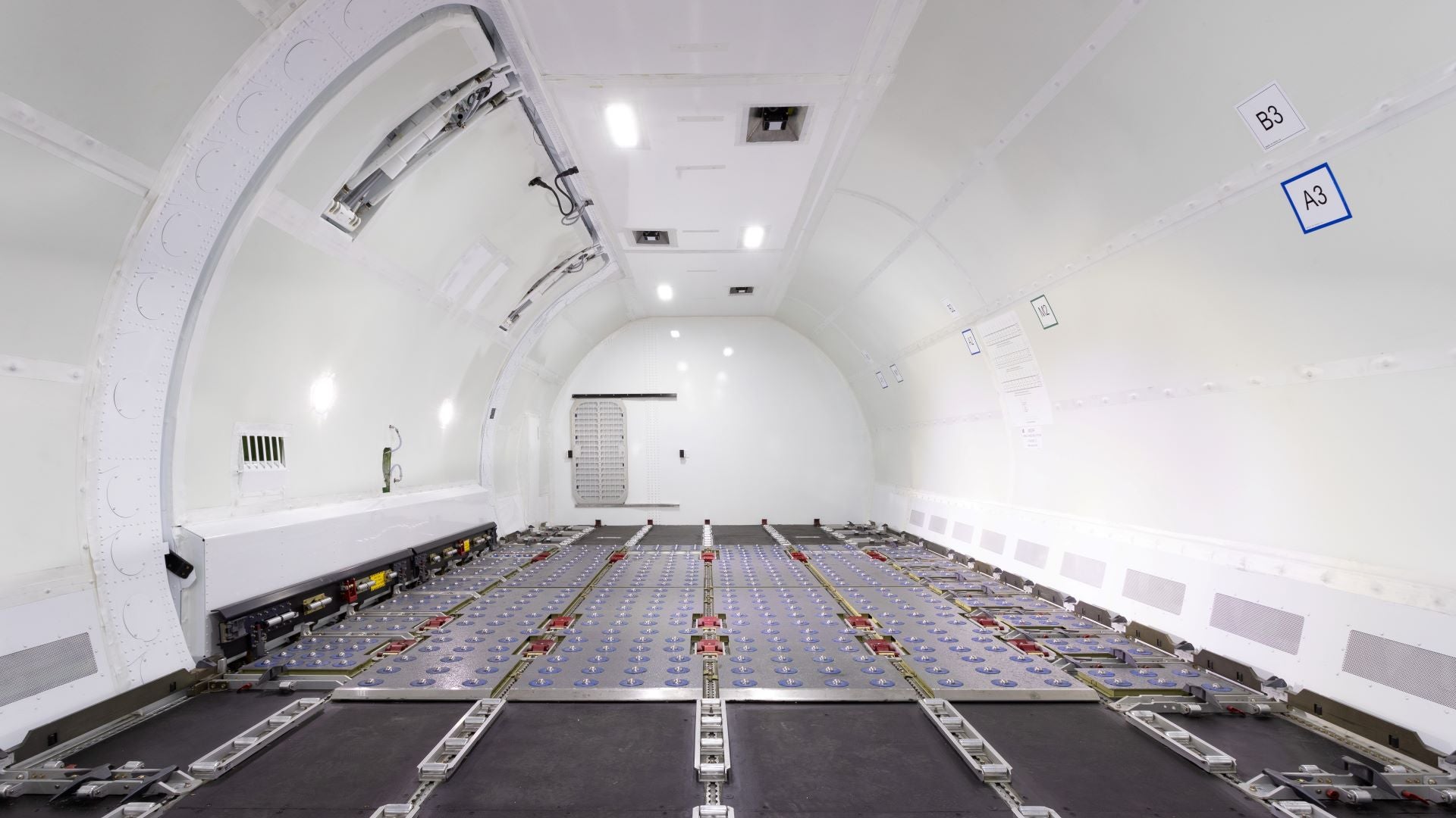 Interior of a cargo bay in a jetliner.