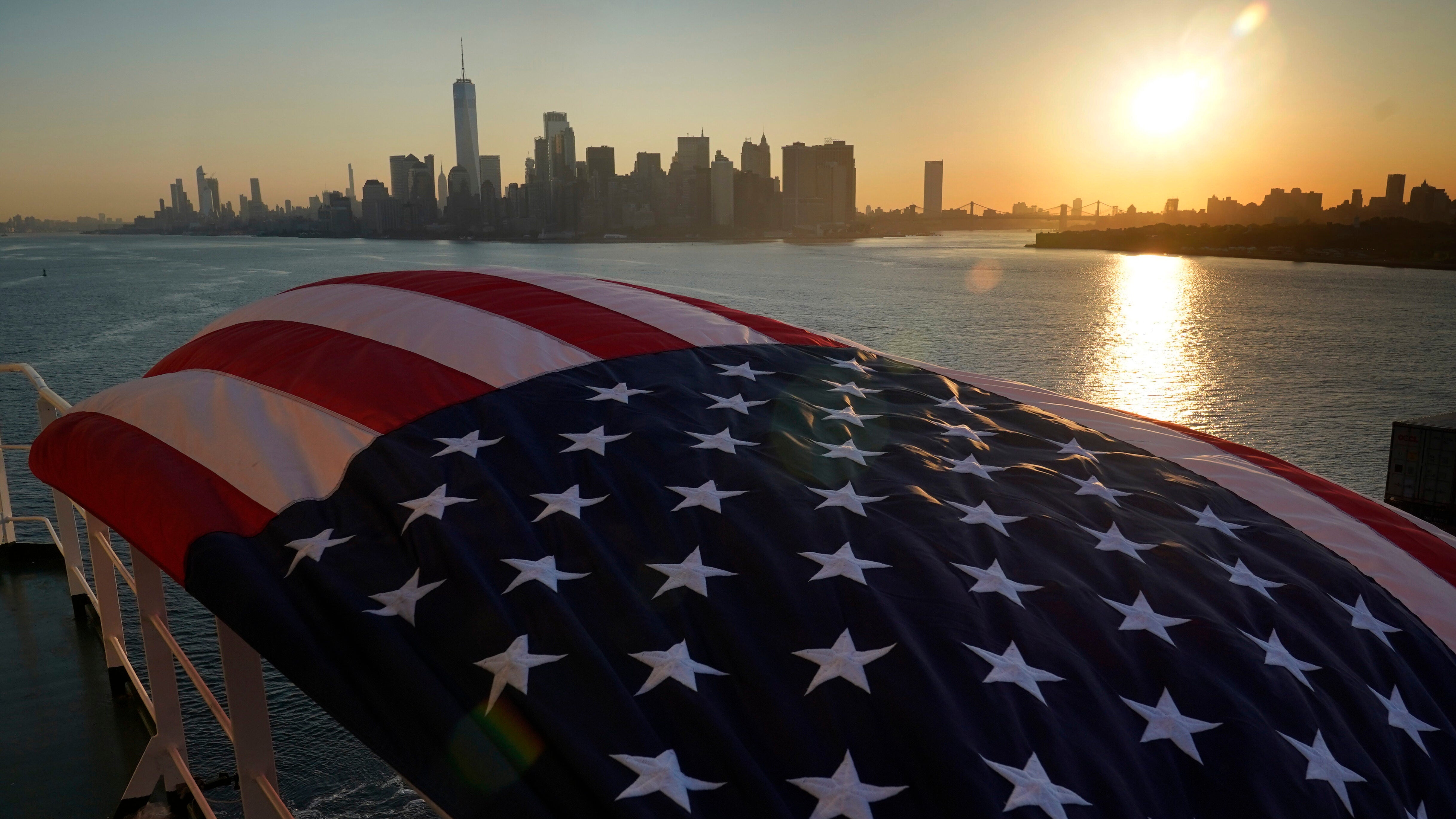 U.S. flag on ship entering New York