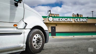 Truck parked at medical testing site