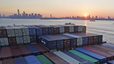 a photo of a container ship off New York