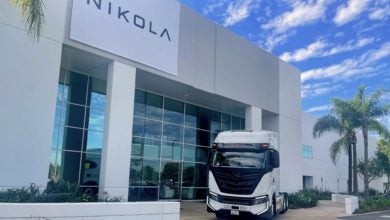 Nikola truck in front of battery plant