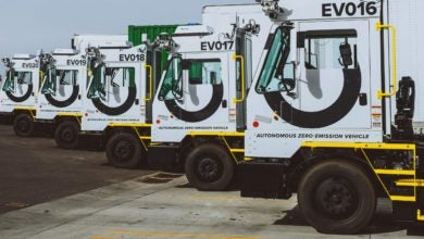 Row of autonomous yard trucks