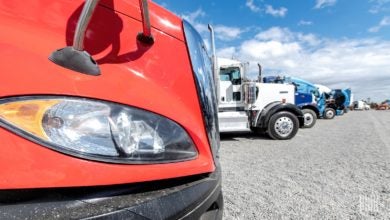 Red truck on auction lot