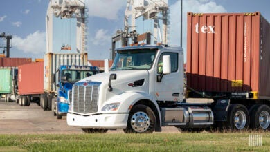 Trucks moving containers out of the Port of Houston