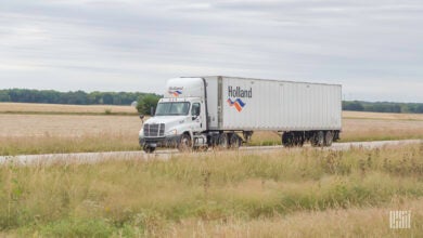 A Holland tractor-trailer on the highway